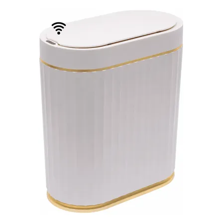 Lixeira Automática Dourada 7l Para Banheiro E Cozinha Branco