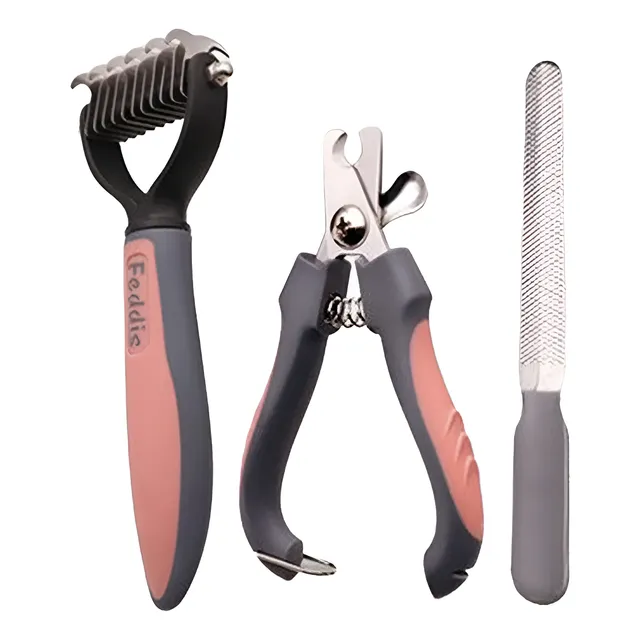 Set Peluquería Canina Deslanador Corta Uñas Y Lima  Cuo