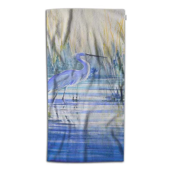 Toalla Mano 30  Largo X 15  Ancho Acuarela Azul Garza Pajaro