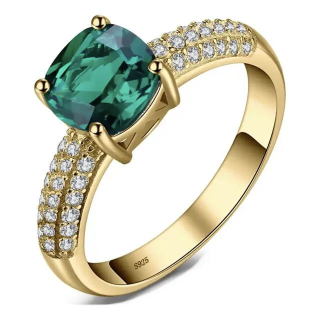 Anillo Compromiso Esmeralda En Plata 925 Chapado Oro 18k