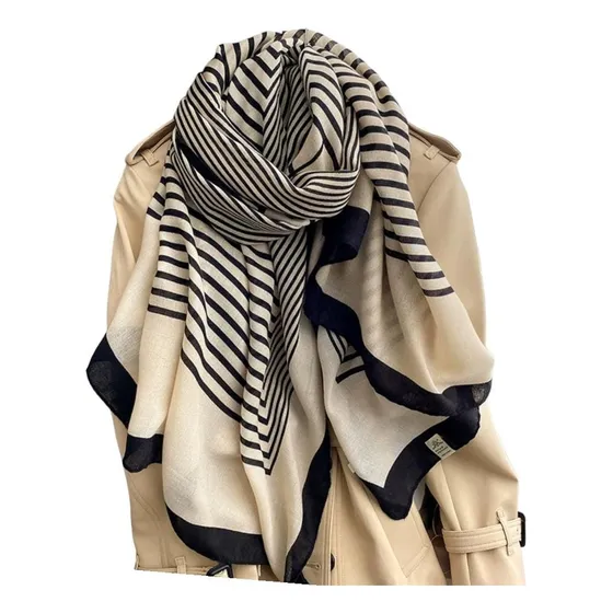 Cachecol Lenço Xale Feminina Longa Estampado 180 X 90cm Frio Cor Branco Desenho Do Tecido Listras Tamanho 180 X 90 Cm