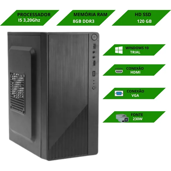 Pc Cpu Computador Intel Core I5 8gb Ssd 120gb Super Rápido 