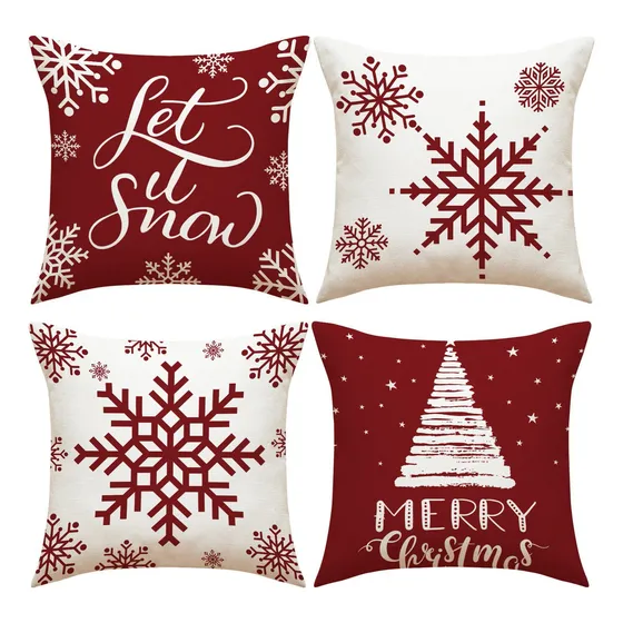 Fronha Com Estampa De Natal, 4 Peças, Têxteis Para O Lar