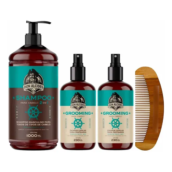 Shampoo 1l E 2x Grooming Calico Jack Pente Curvo Don Alcides