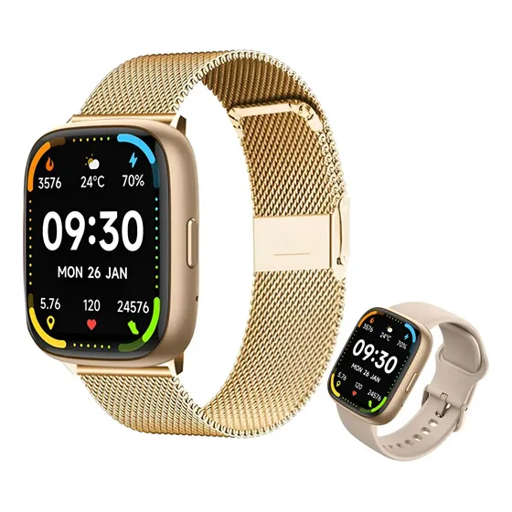 Smartwatch Para Homens E Mulheres Alexa/ip68/fitness Tracker Caixa Bege/Milanese Desenho da pulseira Milanês