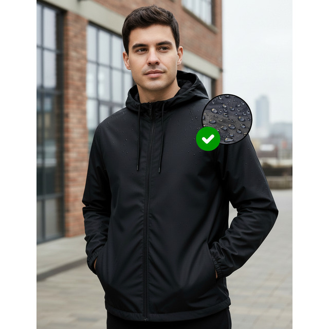 Jaqueta Corta Vento Masculina Impermeável Capuz Zíper Bolso