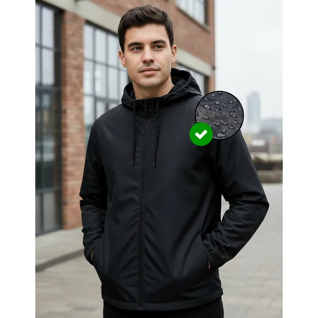 Jaqueta Corta Vento Masculina Impermeável Capuz Zíper Bolso