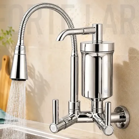 Torneira Com Filtro Gourmet De Cozinha 2 Jatos Flexível Forte Lar Metais Parede Prateado Cromado