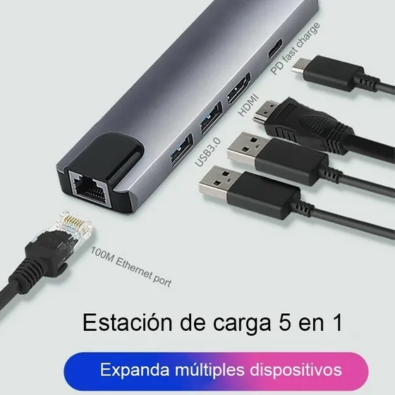 5 En 1 Tipo-c Usb Hub 4 Puertos Laptop
