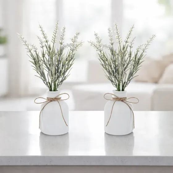 Arranjo Flores Lavanda Kit 2 Vasos De Gesso Para Decoração Cor Branco