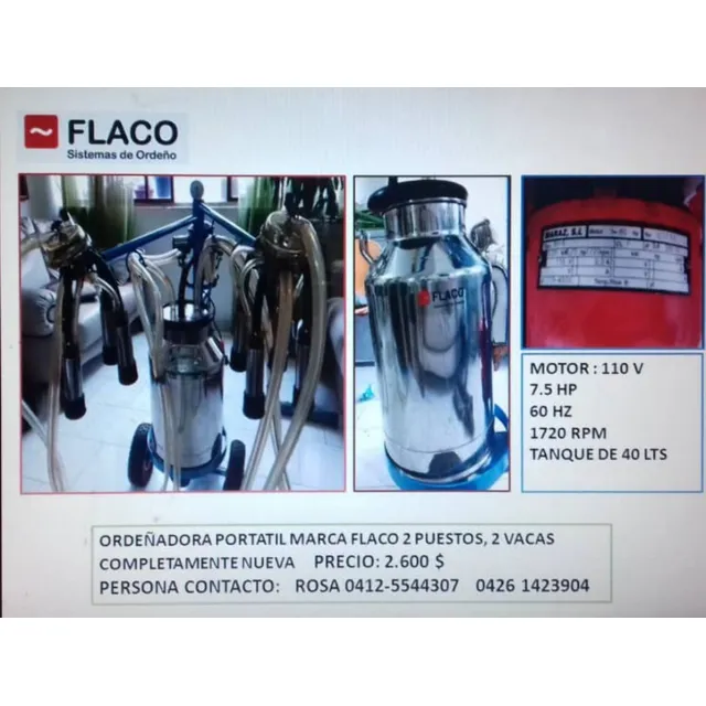 Ordeñadora Mecánica Flaco 2 Puestos 110v Italiana Nueva