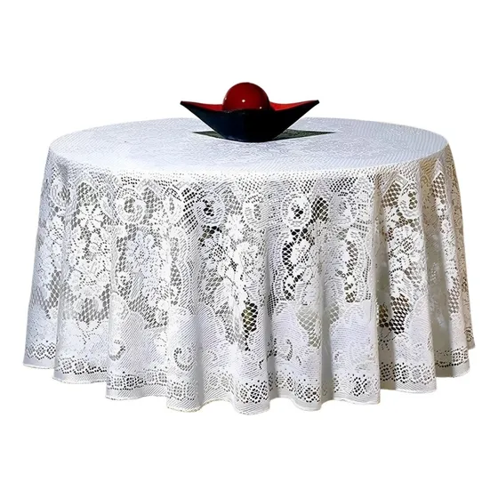 Toalha De Mesa Redonda Renda Jacquard 6 Lugares Beija Flor Cor Branco