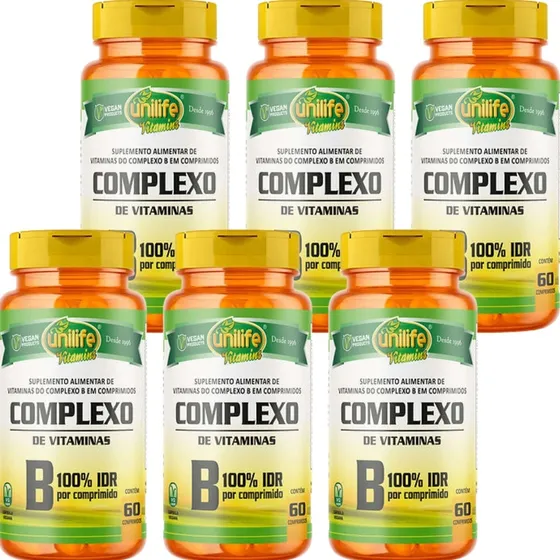 6x Complexo B - B1 B2 B3 B5 B6 B7 B9 B12 60 Cp 500mg Unilife