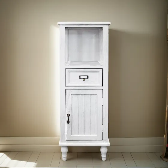 Cajonera Vintage Alta De Madera Con Patas Blanca