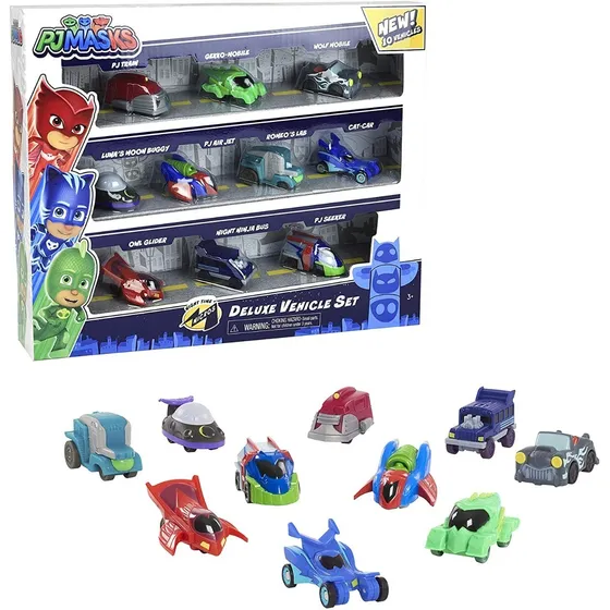 Pj Masks Night Time Micros Carros Deluxe Set De 10 Vehiculos