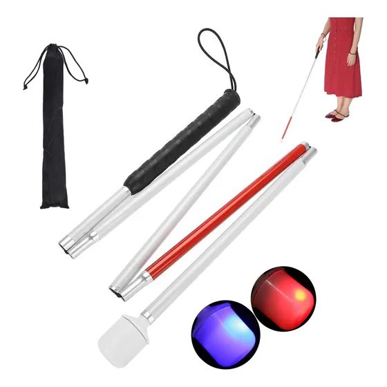 Baston Invidente Ciego Plegable Ajustable Reflejante Con Luz