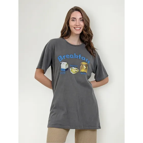Remera Oversize Algodón Estampado Unisex Nylon Breakfast