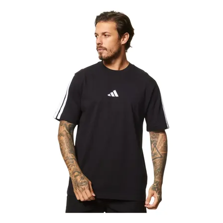 Camiseta Masculina Essentials Três Listras adidas Preto E Branco Liso G Lisa