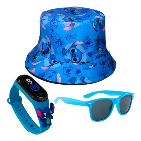 Relógio + Ajustável Chapéu Bucket + Óculos Sol Proteção Uv