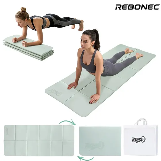 Colchoneta Mat Yoga Deportiva Plegable Tpe Grueso 8mm Bolso Color Verde Marca REBONEC