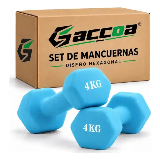 Par Mancuernas Vinilo Hexagonal Gimnasio Ejercicios Gym 4 Kg Celeste GAC-1012930 gaccoa