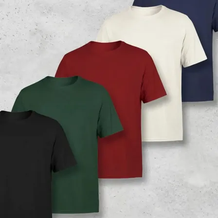 Kit 5 Camisetas Básicas Fio 30.1 Malha Sem Transparência Cores Sortidas Sem Estampa Gg Lisa Ou Rajada