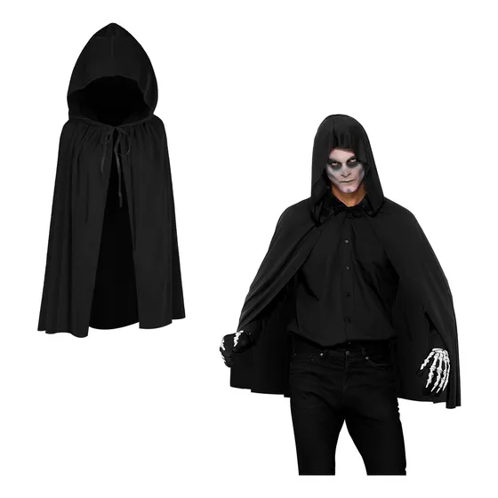 Capa Disfraz Negra Con Capucha Halloween Cotillon X1 