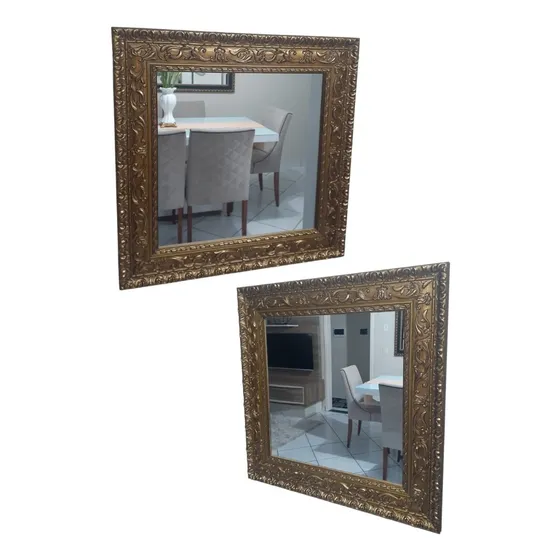 Kit Espelho 60x60cm Com Moldura Clássica Luxo Sala Lavabo