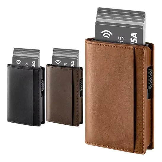 Billetera + Tarjetero Metal Rfid Eco Cuero Antirrobo Hombre