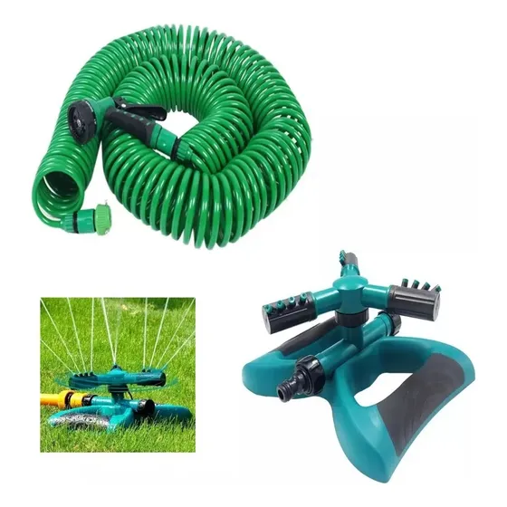 Aspersor Rociador De Agua Automático + Manguera Espiral 15m