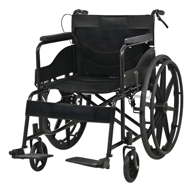 Silla De Ruedas Plegable Doble Freno Compacta De Lujo Ligera Color Negro
