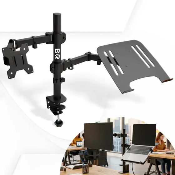 Suporte Monitor e Notebook Duplo de Mesa Articulado 12" a 32" Ergonômico