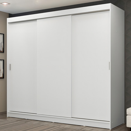 Guarda-roupa Casal Madesa Kansas 3 Portas Correr 3 Gavetas Cor Branco 101809 Guarda-roupa Casal Madesa Kansas 3 Portas Correr 3 Gavetas Cor Branco 101809