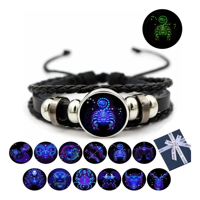 Pulsera Manilla Brazalete Cuero Signos Zodiaco Hombre Mujer