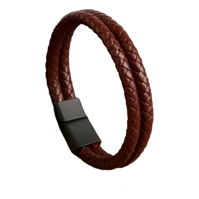 Pulsera De Cuero Doble Estilo Clásico Con Cierre De Acero
