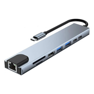 Hub Adaptador Usb-c Para Rj45 8 Em 1 Com Hdmi Usb Hub Adaptador Usb-c Para Rj45 8 Em 1 Com Hdmi Usb