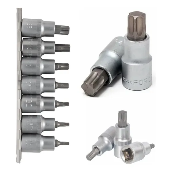 Jogo De Soquetes Bits Torx T20 A T55 Encaixe 1/2  Com 7 Pçs.
