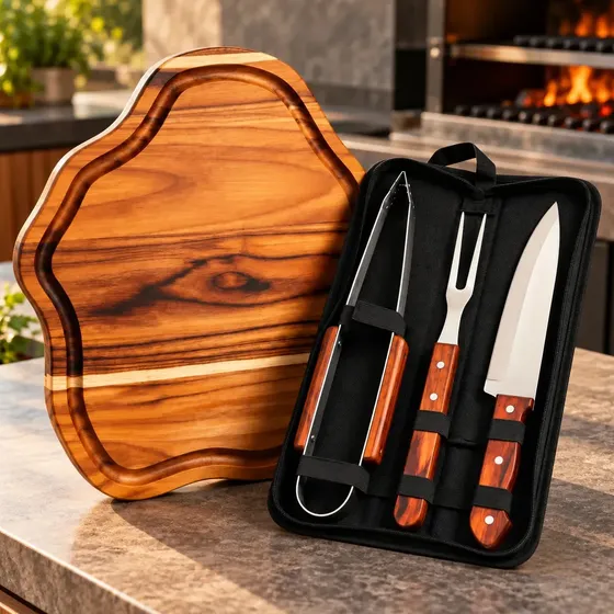 Kit Tabua Churrasco Estojo Garfo Faca Pegador Personalizado
