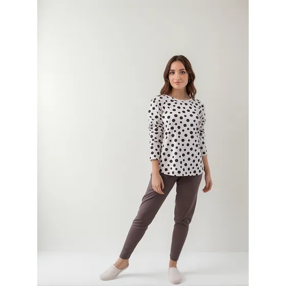 Pijama Manga Larga Con Pantalón Puño Lunares Lumiere