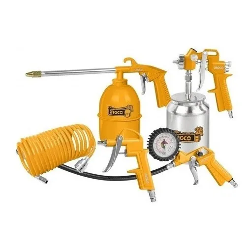 Kit Pistolas Y Mangueras P/compresor De Aire 5 Pzas Ingco