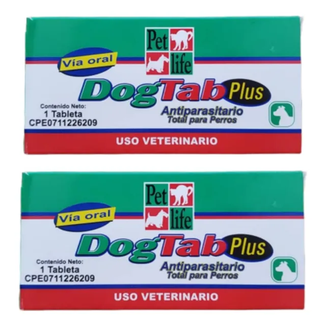 2 Pack Pet Life Dog Tab Plus 10kg Desparasitante Para Perros