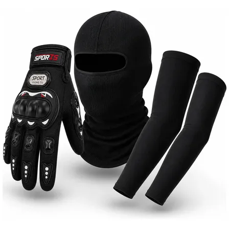 Kit Moto Luva Touch Balaclava Manguito Proteção Uv50+ Preto Unico