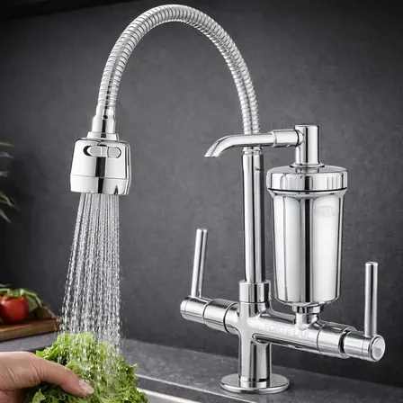 Torneira Com Filtro Gourmet De Cozinha 2 Jatos Flexível Forte Lar Metais Pia Bancada Prateado Cromado