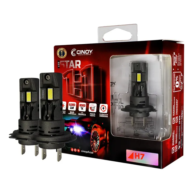 Par Lâmpada Led Slim Cinoy Star H7 6000k + Canceller