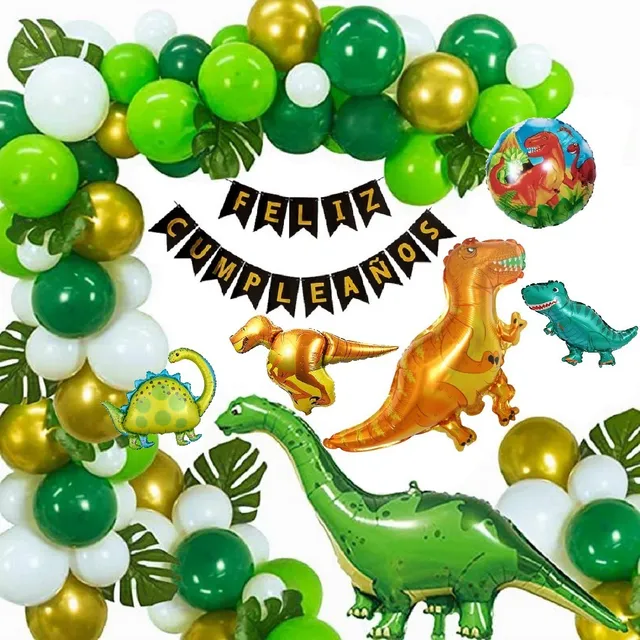 Combo Deco Cumple Globos Dinosaurios Gigantes Con Banderin 