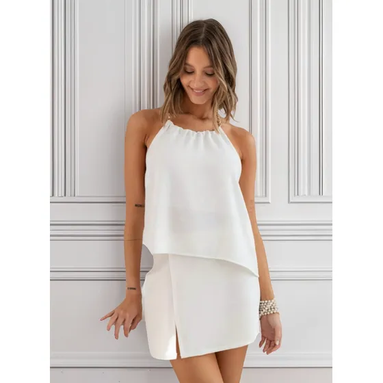 Blusa Nano De Crepe Escote Halter Con Cadenas #f24122