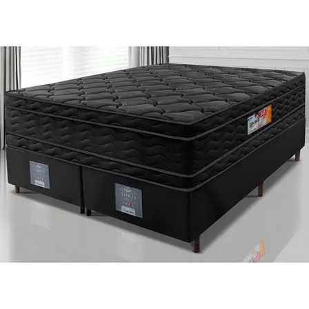 Cama Box Queen Colchão Ortofirm Black + Box 158x198x71 Double Face Espuma D33 Preto