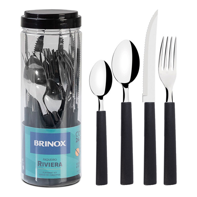 Faqueiro Inox 24 Peças Preto Brinox Riviera Faqueiro Inox 24 Peças Preto Brinox Riviera