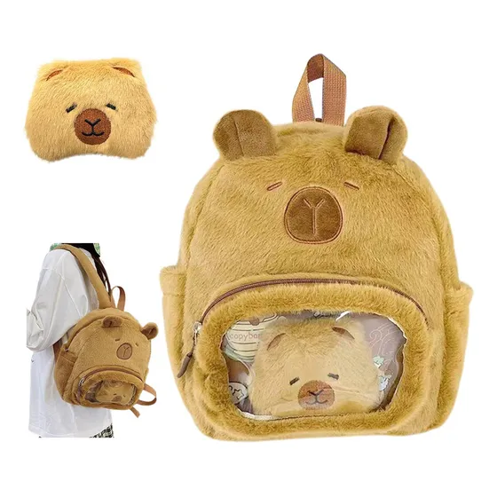 Bonita Mochila De Piel Transparente De Capibara, Combinable Con Todo, Pequeña Mochila Informal Para Estudiantes Capybara Bolso Escolar Suave Antialérgico Múltiples Bolsillos,correa Ajustable (marrón)