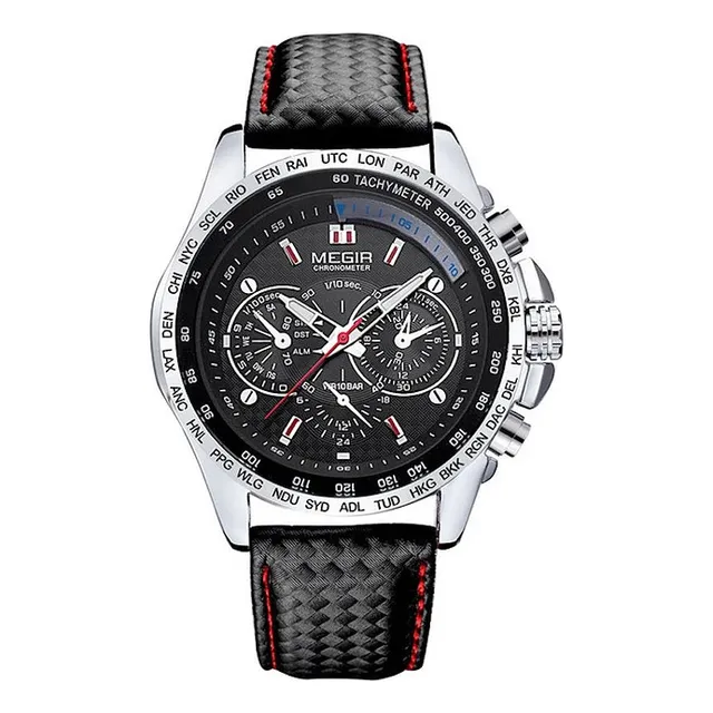 Reloj Casual Megir M-1010 Caballero Correa De Cuero Negro Fn